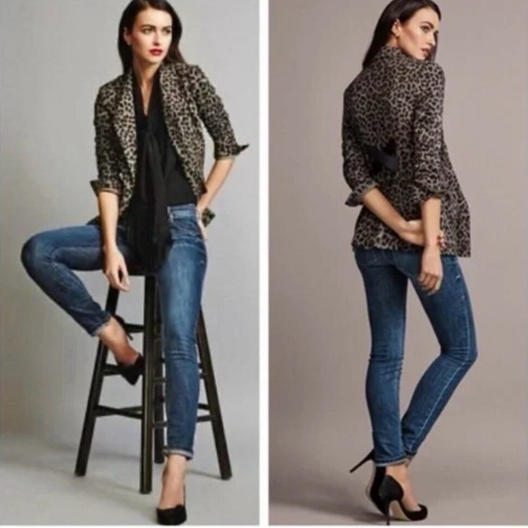 CAbi jungle grey and black leopard print blazer & pants set size 4 - Picture 7 of 12